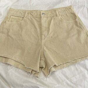 Zara tan Jean Shorts with Frayed Hem